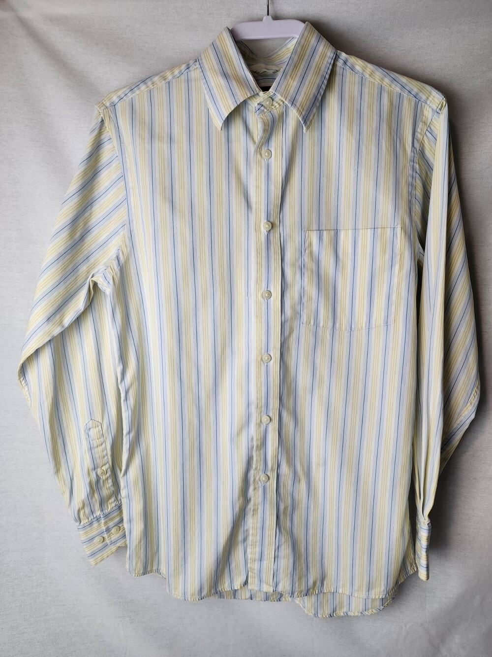 Men's S Dress Shirt Button Up Express White & Yellow Striped Wedding Preppy